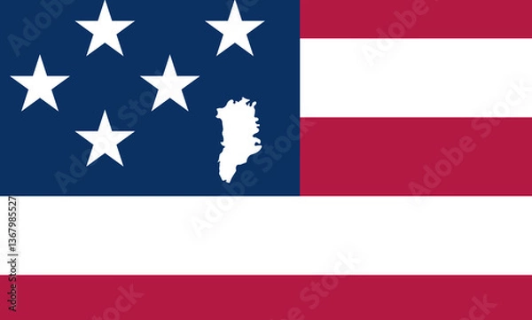 Fototapeta The outline of Greenland as a star on part of the flag of the United States as a symbol of the takeover effort