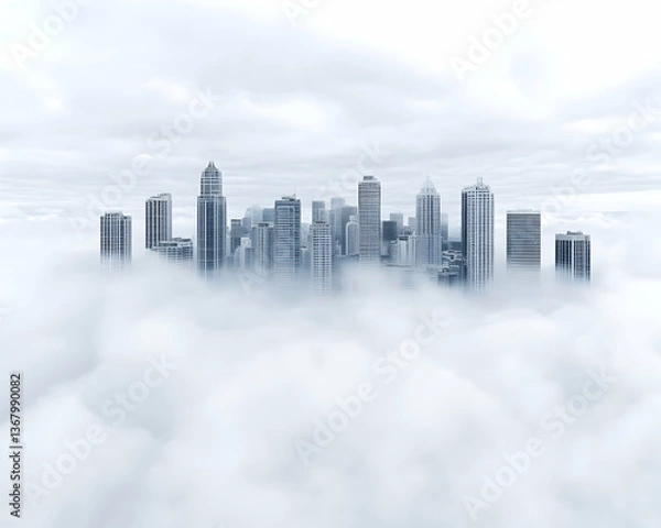 Obraz Cityscape emerging from clouds, aerial view