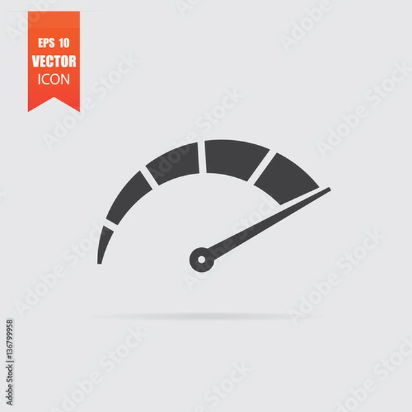 Obraz Speedometer icon in flat style isolated on grey background.