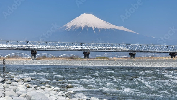 Obraz 富士川橋梁を渡る新幹線