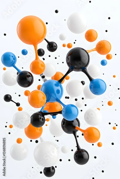 Fototapeta Colorful abstract spheres connected, forming a complex network