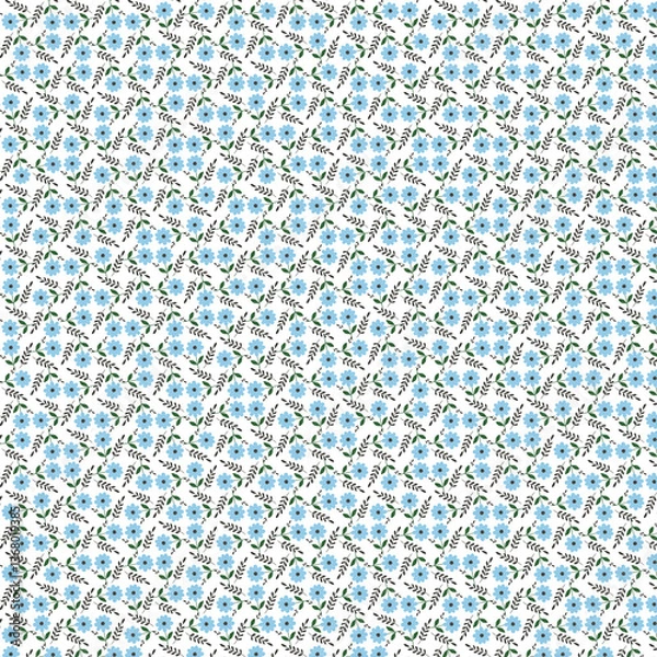 Fototapeta Baby diaper pattern, small blue flowers, arranged in a square shape, background, room wall