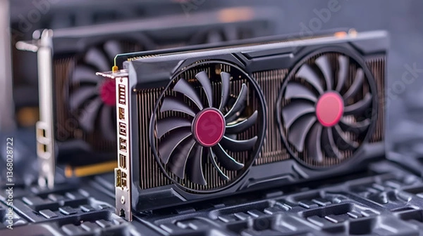 Obraz Dual high-performance graphics cards with cooling fans