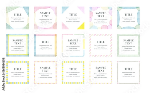 Obraz ベクターの水彩風　スクエアフレーム　セット