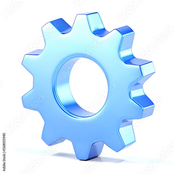 Fototapeta Mechanical Cog: A gleaming, high-tech cog wheel isolated, suggesting complex mechanics, engineering, and technological progress.