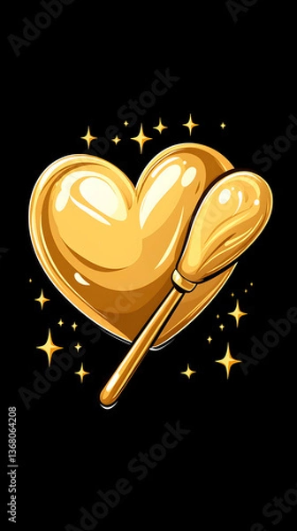 Obraz Golden heart with a magic wand, sparkling design