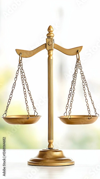 Obraz Golden scales of justice on white surface