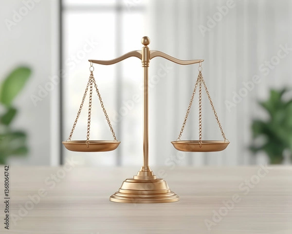 Obraz Golden scales of justice on wooden table