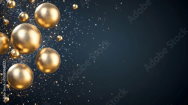 Obraz Golden spheres and glitter on dark background