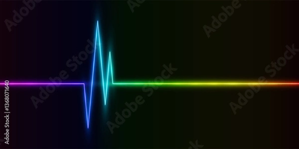Fototapeta Colorful glowing neon heartbeat line. Medical background. Electrocardiogram sign. Abstract cardiogram. Heart rate graphics. Vector illustration