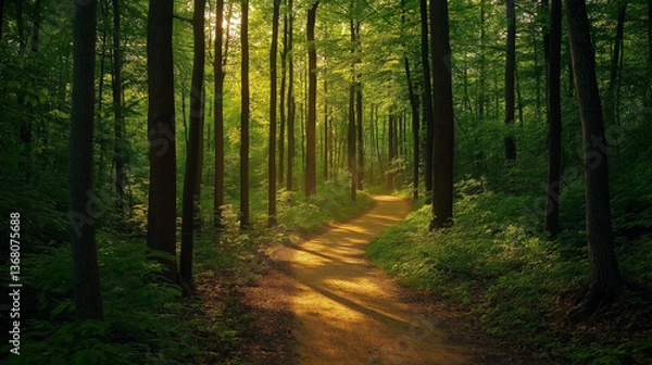 Obraz Peaceful Forest Path with Sunlight Filtering Through Trees