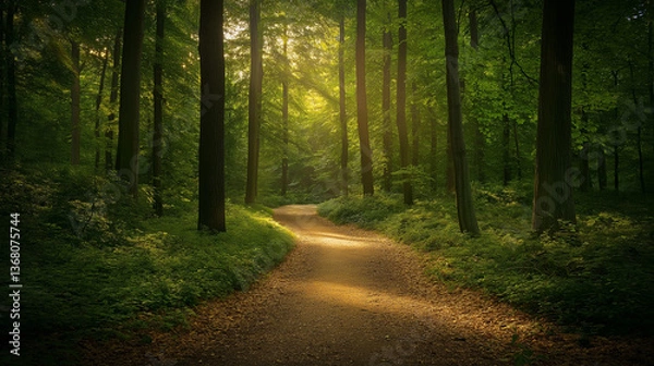 Obraz Peaceful Forest Path with Sunlight Filtering Through Trees