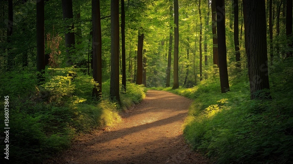 Obraz Peaceful Forest Path with Sunlight Filtering Through Trees