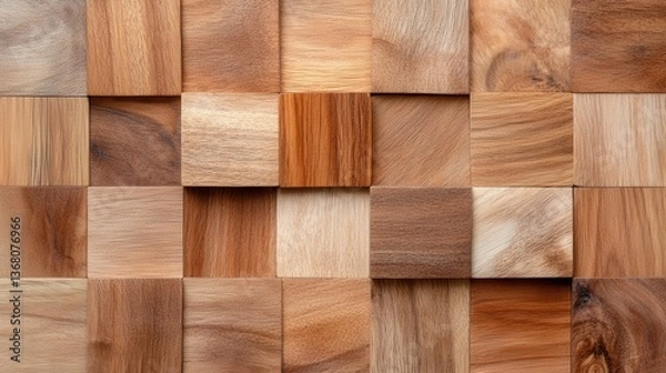 Fototapeta An array of wooden squares in different shades and grains, illustrating the natural beauty and diversity of wood, ideal for design and crafting ideas.