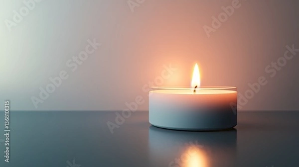 Fototapeta Relaxing White Candle Flame Illuminated on Smooth Surface
