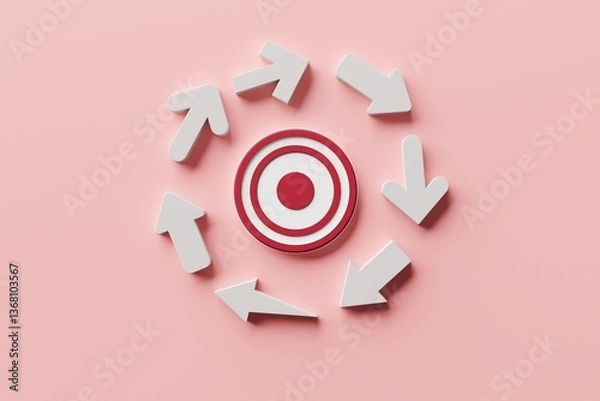 Fototapeta Conceptual render of a target with surrounding arrows