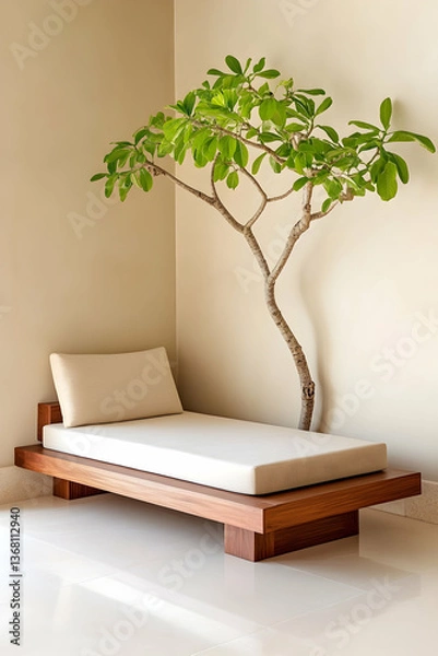 Fototapeta Minimalist daybed with plant in corner