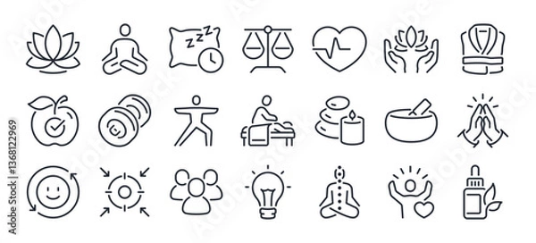 Fototapeta Wellness editable stroke outline icons set isolated on white background flat vector illustration. Pixel perfect. 64 x 64.