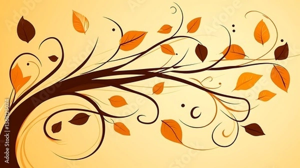 Fototapeta An artistic autumn depiction showing a stylized tree with leaves