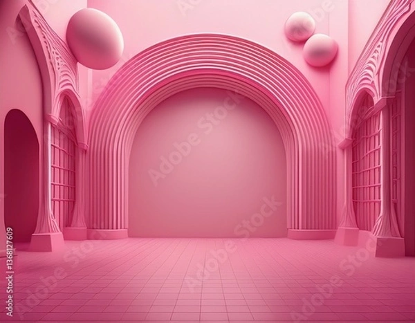 Obraz a pink room with a pink wall and a pink arch