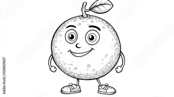 Fototapeta Cheerful cartoon orange character with sneakers and leaf design
