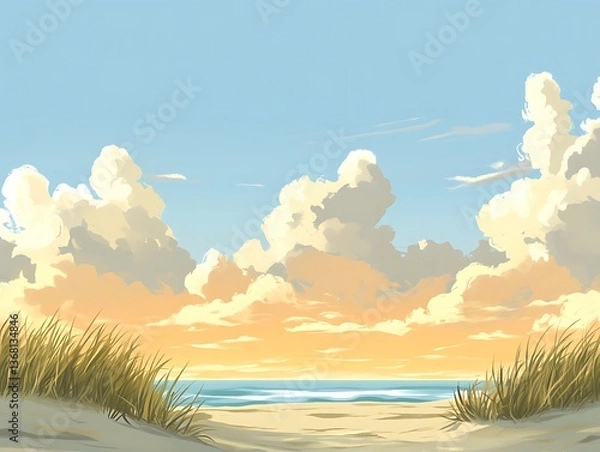 Fototapeta A beautiful scenic artwork depicting a beach during a sunset