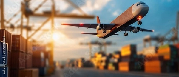 Obraz Worldwide freight shipping and logistics visualization with a digital globe representation, depicting the global movement and network of cargo, packages.