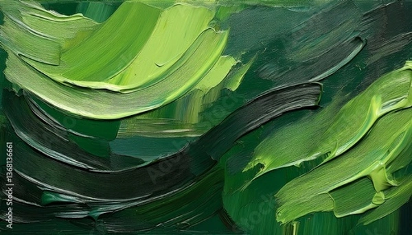 Obraz closeup of abstract rough colorfuldark green art painting texture background wallpaper with oil or acrylic brushstroke waves pallet knife paint on canvas