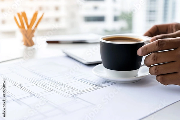 Obraz architectural pencil drawing, coffee break