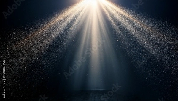 Obraz dramatic spotlight beam double exposure dark room dust motes atmospheric light rays