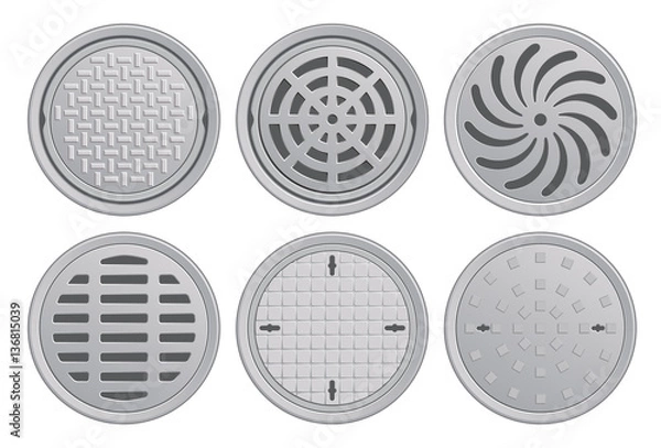 Obraz Vector Illustration of various Manhole Covers. Each Pattern in seperate layer. Easily editable.