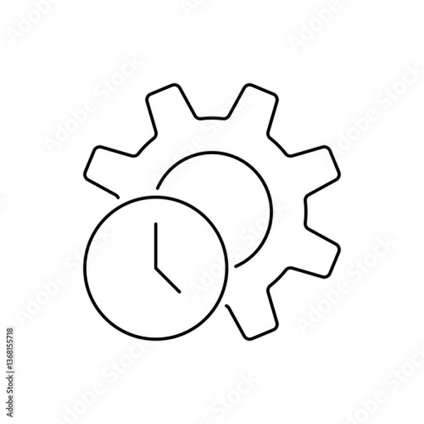 Fototapeta Rotation gear with clock line icon. Efficiency concept