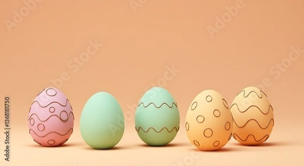 Obraz Pastel Easter Eggs in a Row with Decorative Patterns for Celebration