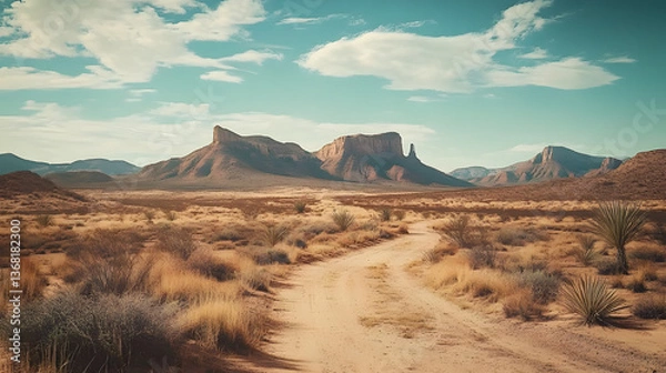Fototapeta Mountain desert texas background landscape. Wild west western adventure explore inspirational vibe