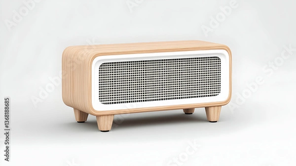 Fototapeta Retro-style wooden heater with a gray mesh grille