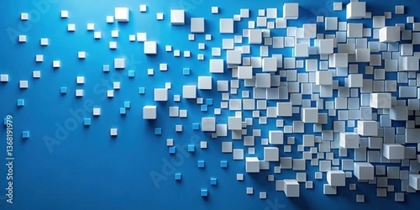 Fototapeta A blue wall with a series of small white squares of varying sizes scattered all over it, creating a visually appealing and modern composition , interior design, modern decor