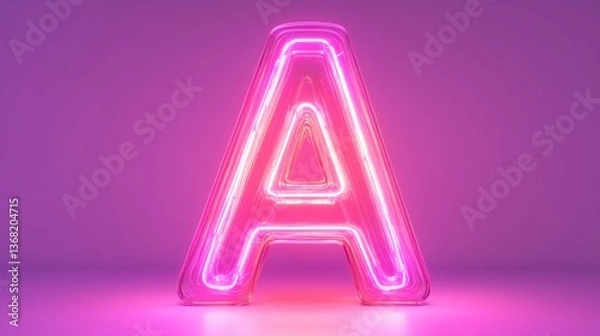 Fototapeta Neon Letter A in Bright Pink Glow with Soft Background, Ideal for Modern Designs and Creative Projects, Eye-catching Visual Element for Branding