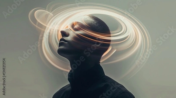 Fototapeta A person with dizziness touching their head, feeling unsteady and lightheaded.