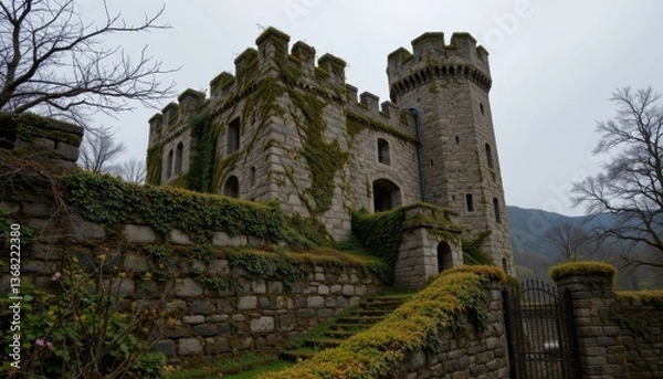 Fototapeta Vines and moss crept up the castle walls, giving it an ancient and mystical appearance.
