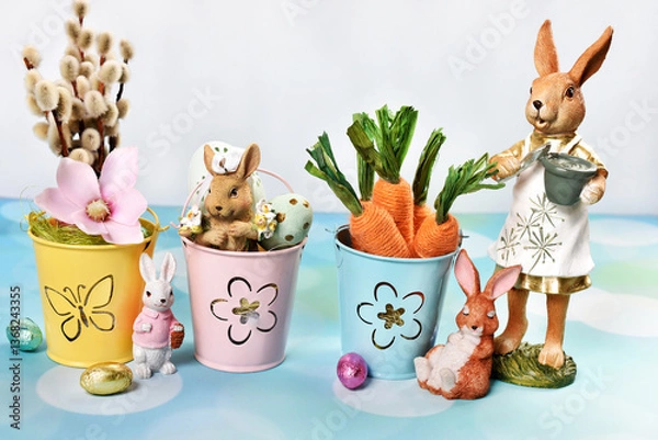 Obraz Easter background with decors in pastel colors
