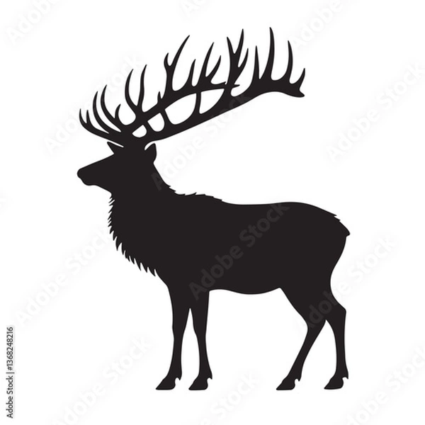 Fototapeta Black Color Irish Elk Silhouette Vector Illustration, Solid White Background