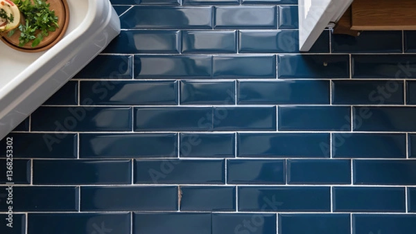 Obraz Glossy Navy Blue Subway Tile Kitchen Floor