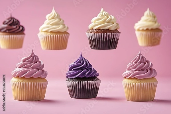 Fototapeta Floating Cupcakes in Vibrant Colors