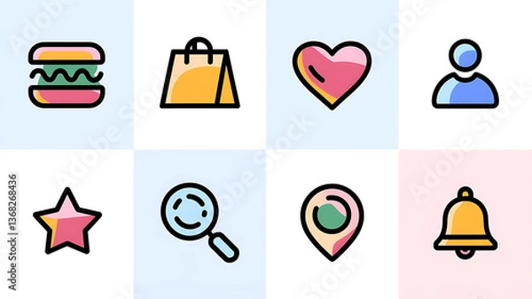 Obraz Cute colorful flat line icons for social media