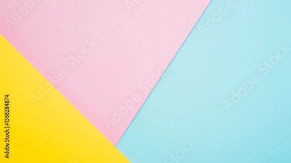 Fototapeta Geometric pastel color background in pink, blue, and yellow for modern graphic design projects, web design templates, and creative marketing materials