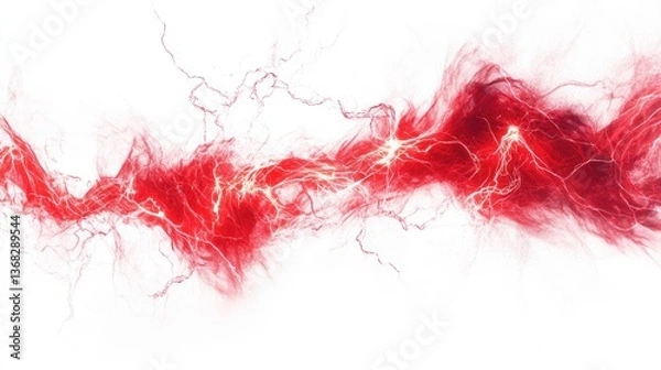 Fototapeta Abstract red lightning streaks interwoven against a white background, creating a dynamic and energetic visual effect