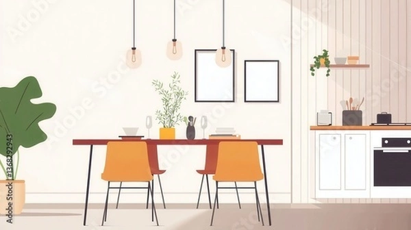 Obraz Modern Minimalist Dining Room with Cozy Decor