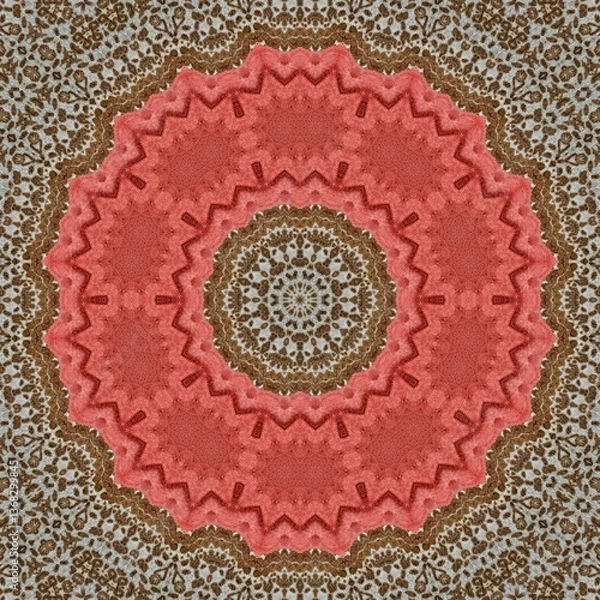 Fototapeta Embroidery and batik design concept. Antique art for clothing print, sublimation block etc. New trendy wallpaper, cover photo, interior decoration idea. Abstract pattern for the carpet background	