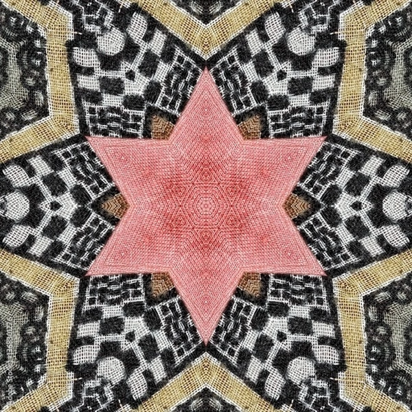 Fototapeta Embroidery and batik design concept. Antique art for clothing print, sublimation block etc. New trendy wallpaper, cover photo, interior decoration idea. Abstract pattern for the carpet background	