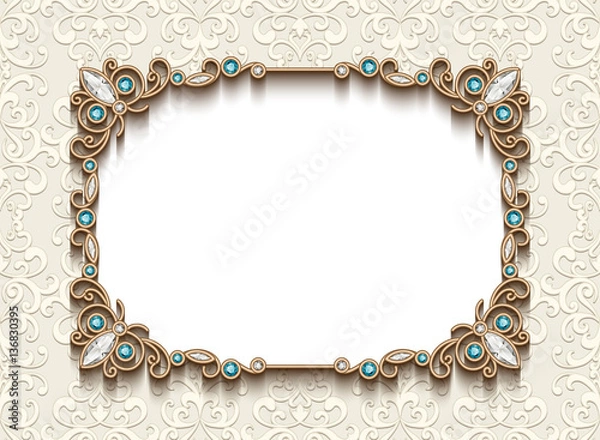Obraz Vintage gold rectangle frame, diamond jewelry card